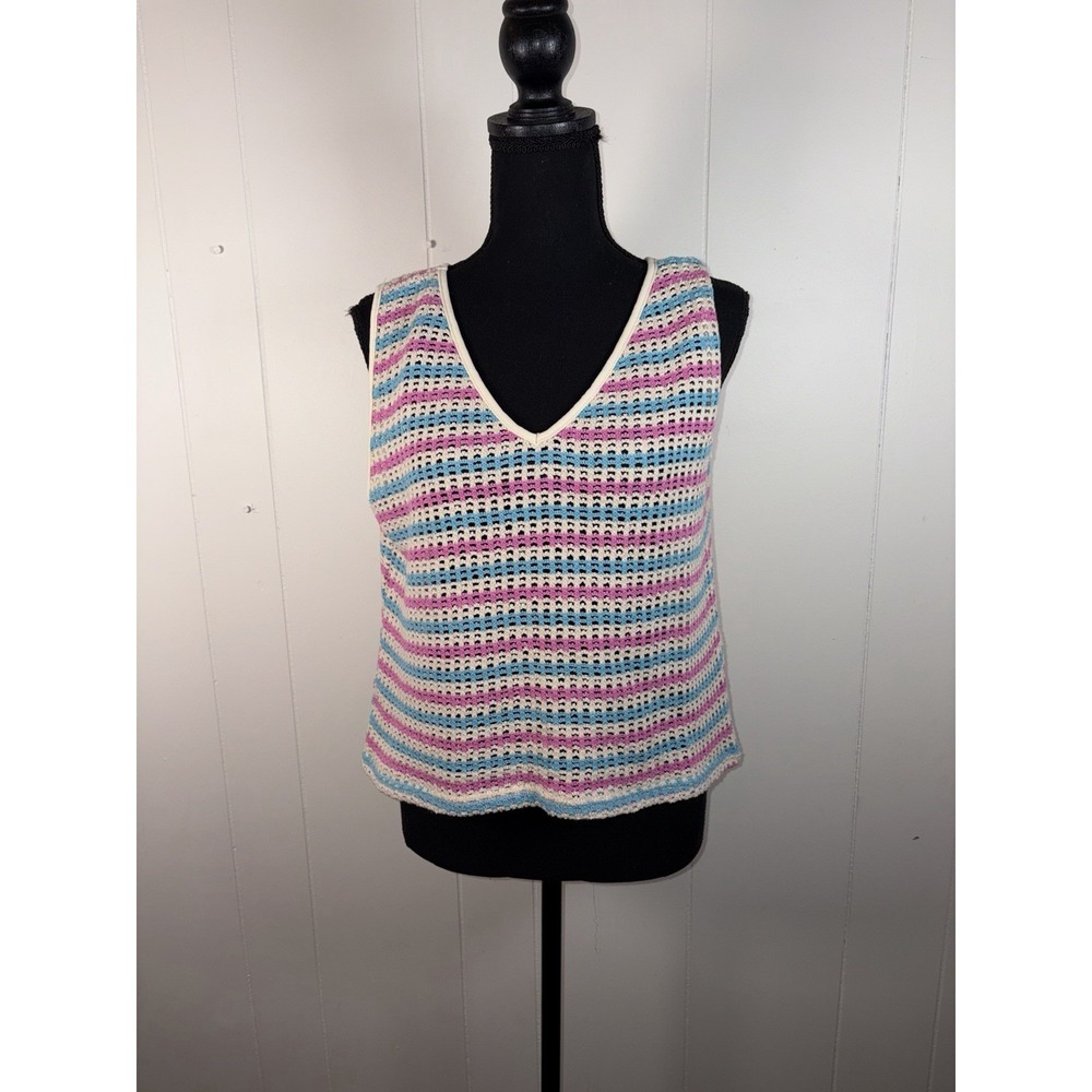 baltic born mirella open knit‎ top blue pink stripe large nwt